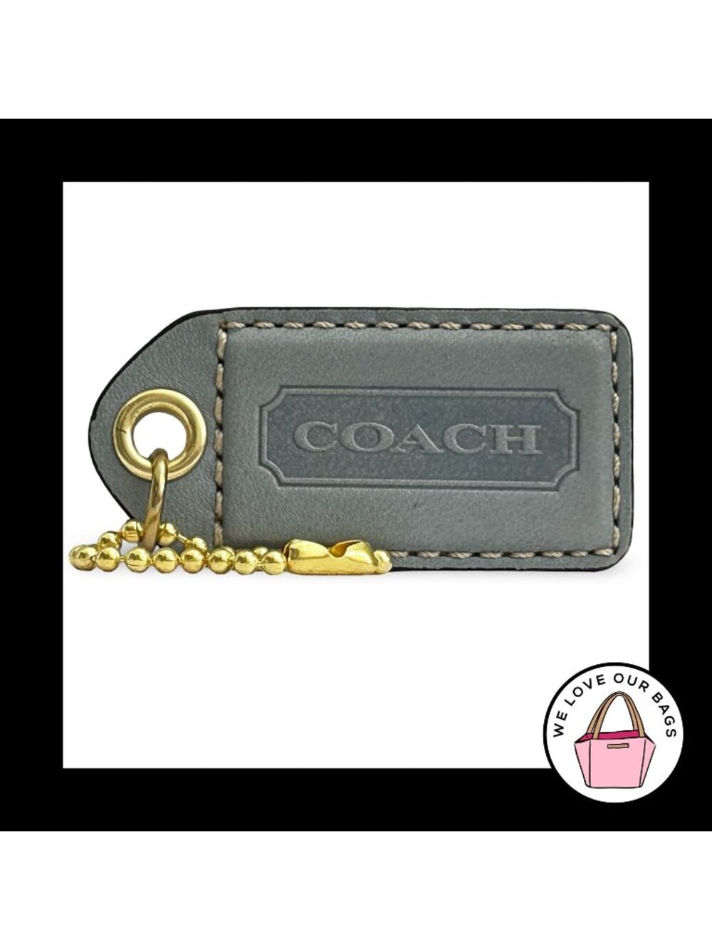 COACH Y2K VINTAGE Hang Tag 2.5" Denim Blue Leather Bag Charm Keychain Fob Large